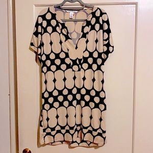 DVF caftan minidress sleeveless cream and brown size 6